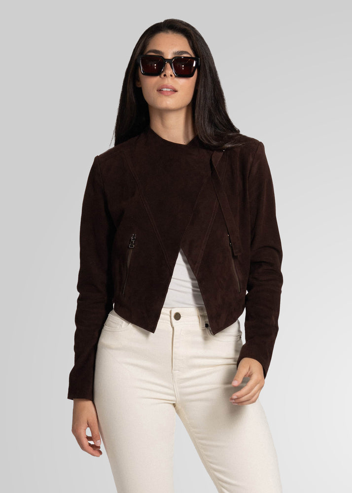 ADRIANA- CROPPED ASYMMETRICAL SUEDE JACKET