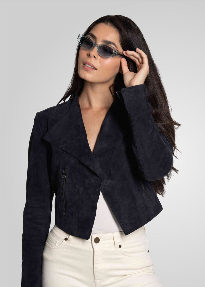 ADRIANA- CROPPED ASYMMETRICAL SUEDE JACKET