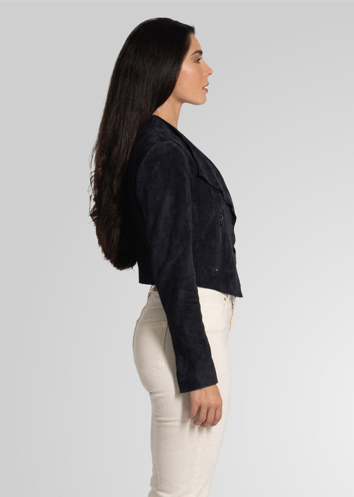 ADRIANA- CROPPED ASYMMETRICAL SUEDE JACKET