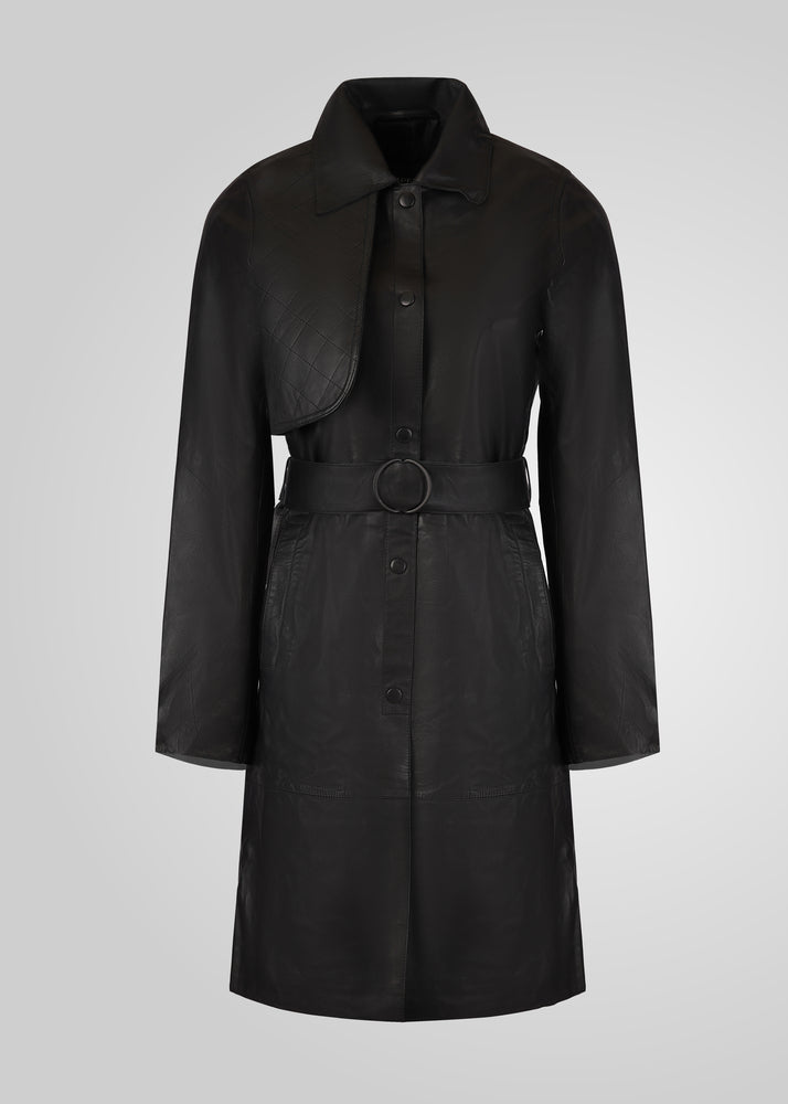ATHEN- KNEE LENGTH LEATHER TRENCH