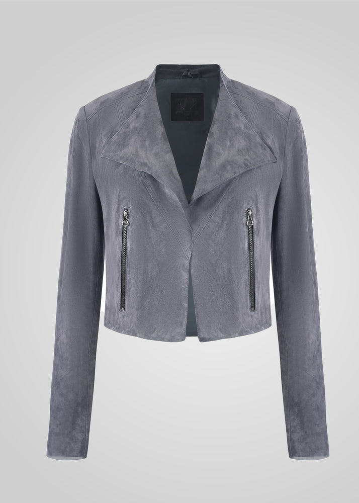 ADRIANA- CROPPED ASYMMETRICAL SUEDE JACKET