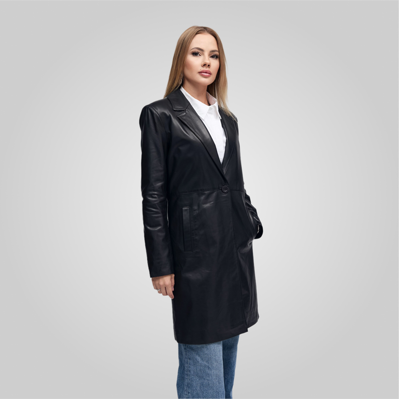 MELINDA - OVERSIZE KNEE LENGTH LEATHER BLAZER