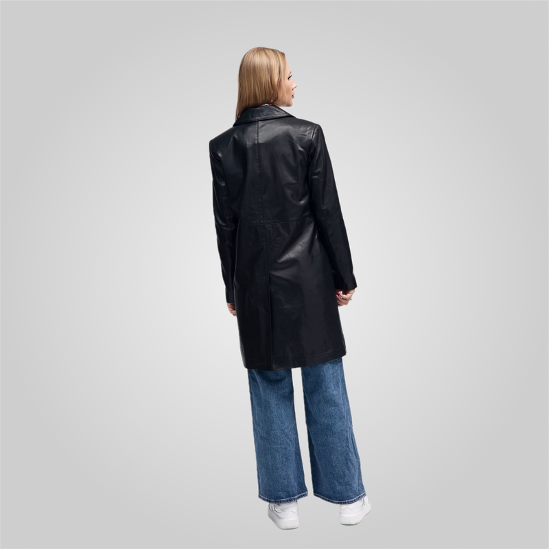 MELINDA - OVERSIZE KNEE LENGTH LEATHER BLAZER