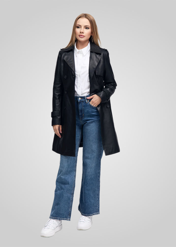 LAURE- KNEE LENGTH LEATHER TRENCH