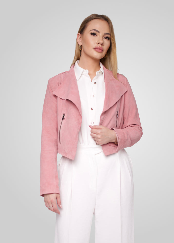 ADRIANA- CROPPED ASYMMETRICAL SUEDE JACKET