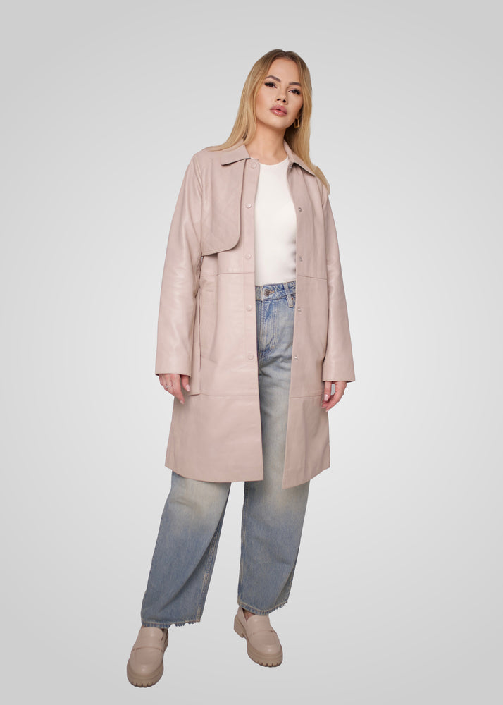 ATHEN- KNEE LENGTH LEATHER TRENCH