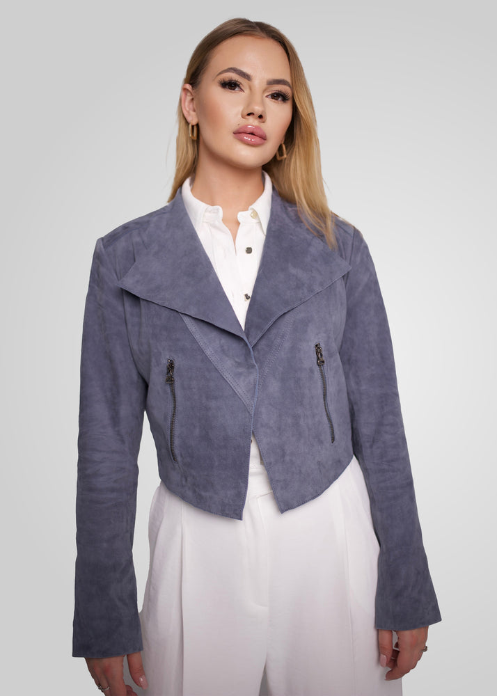 ADRIANA- CROPPED ASYMMETRICAL SUEDE JACKET