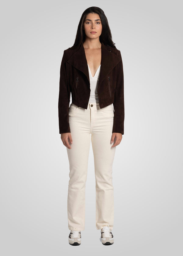ADRIANA- CROPPED ASYMMETRICAL SUEDE JACKET