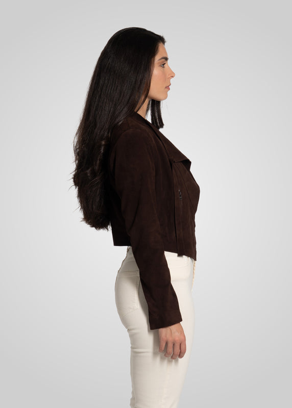 ADRIANA- CROPPED ASYMMETRICAL SUEDE JACKET