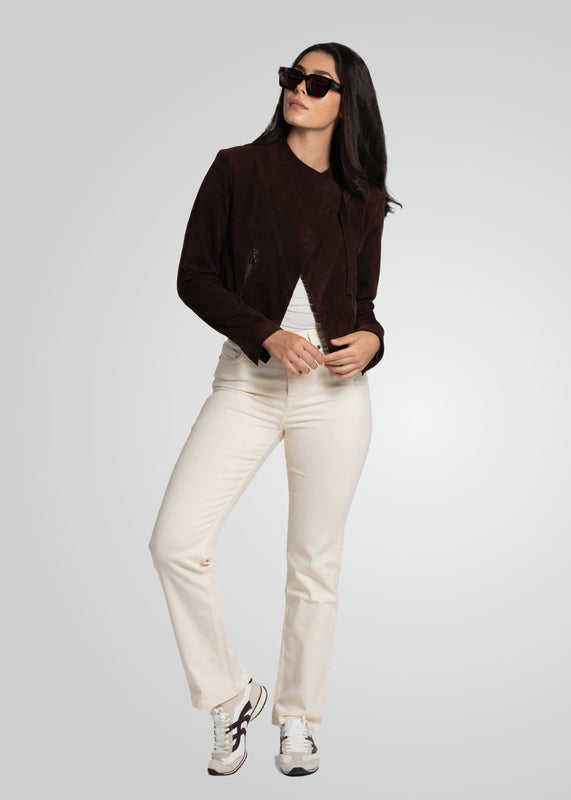 ADRIANA- CROPPED ASYMMETRICAL SUEDE JACKET