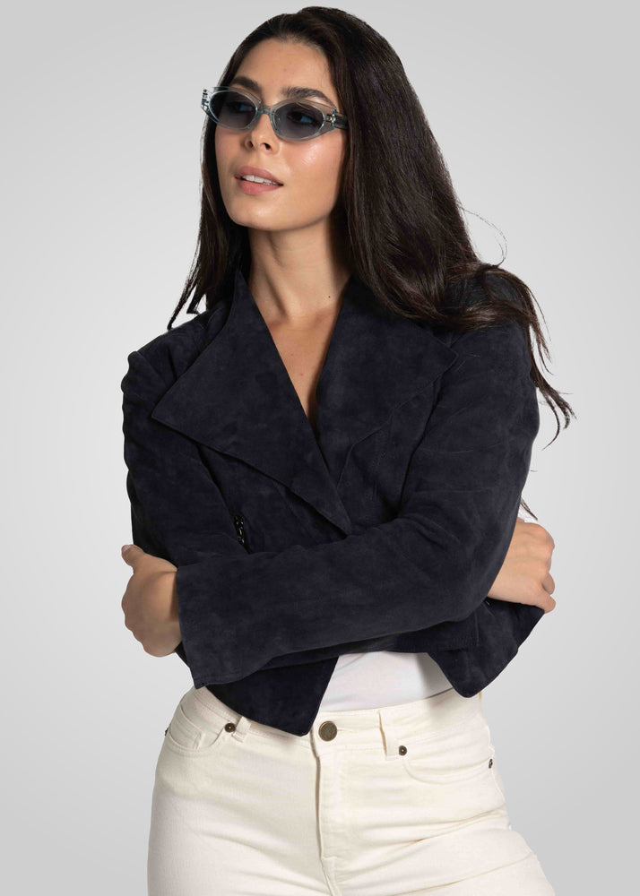 ADRIANA- CROPPED ASYMMETRICAL SUEDE JACKET