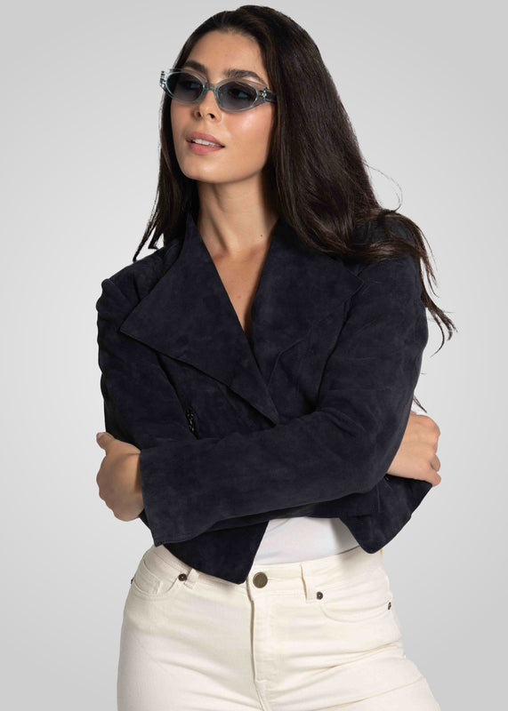 ADRIANA- CROPPED ASYMMETRICAL SUEDE JACKET