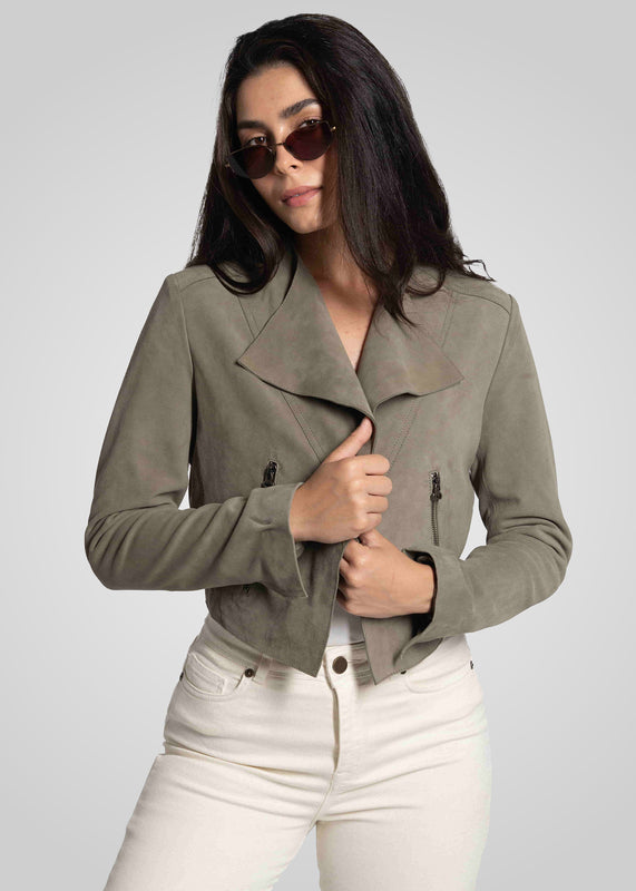 ADRIANA- CROPPED ASYMMETRICAL SUEDE JACKET
