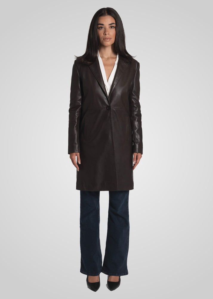 MELINDA - OVERSIZE KNEE LENGTH LEATHER BLAZER