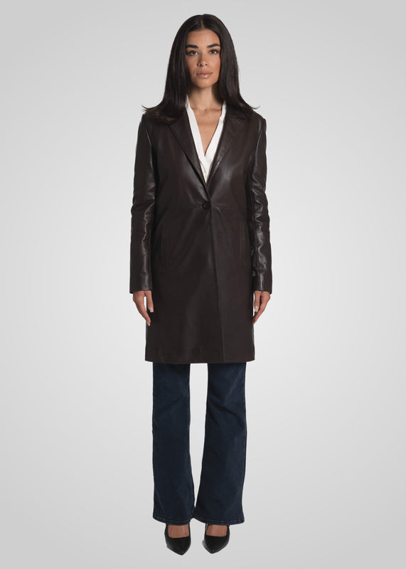 MELINDA - OVERSIZE KNEE LENGTH LEATHER BLAZER