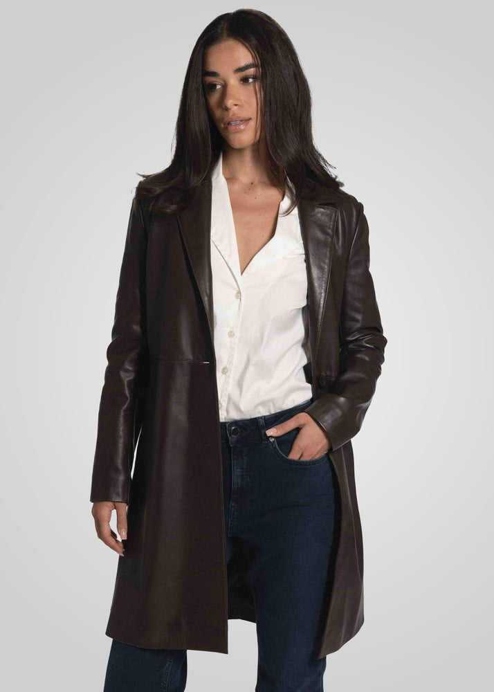 MELINDA - OVERSIZE KNEE LENGTH LEATHER BLAZER