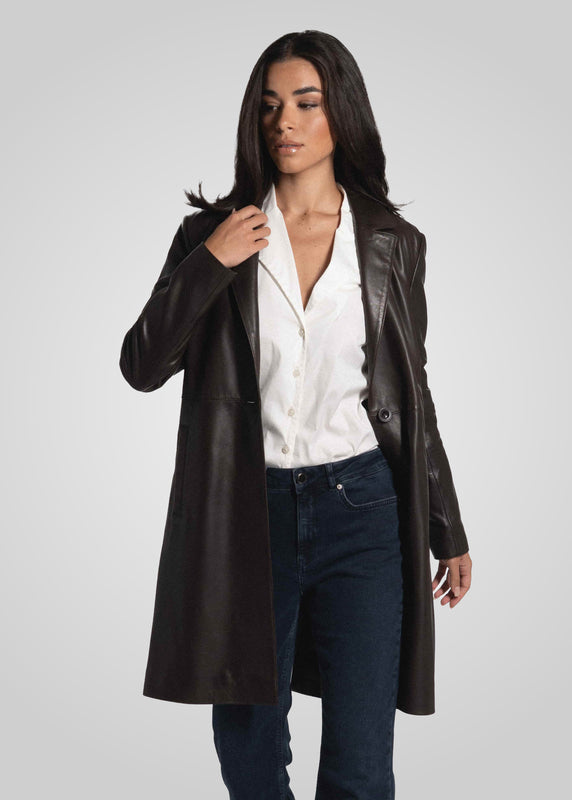 MELINDA - OVERSIZE KNEE LENGTH LEATHER BLAZER