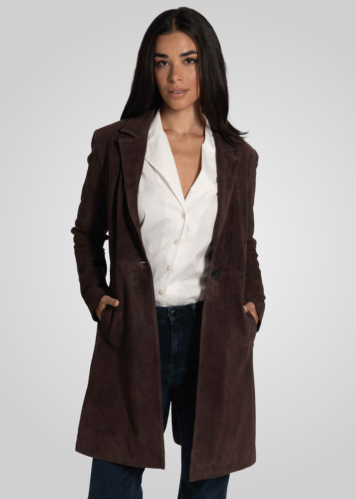 MELINDA - OVERSIZE KNEE LENGTH SUEDE BLAZER