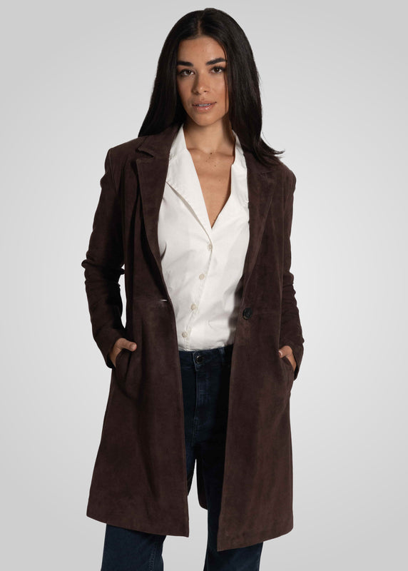 MELINDA - OVERSIZE KNEE LENGTH SUEDE BLAZER