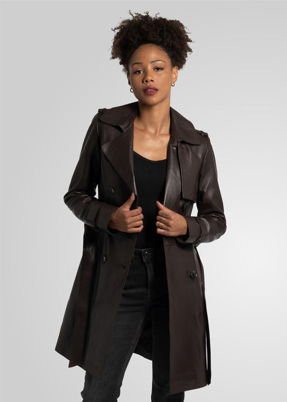 LAURE- KNEE LENGTH LEATHER TRENCH