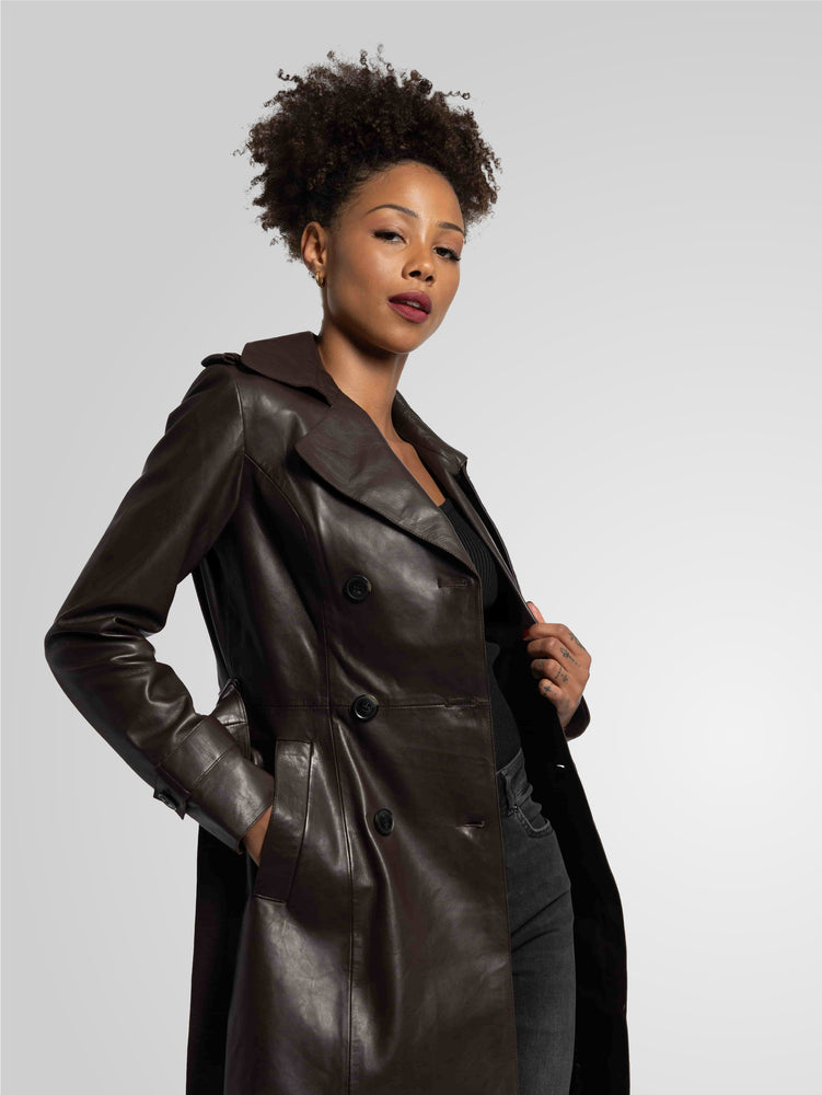 LAURE- KNEE LENGTH LEATHER TRENCH