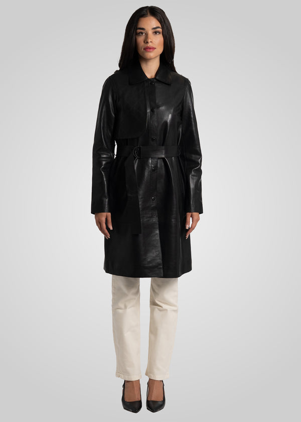 ATHEN- KNEE LENGTH LEATHER TRENCH