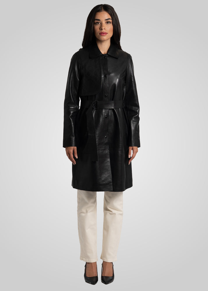 ATHEN- KNEE LENGTH LEATHER TRENCH