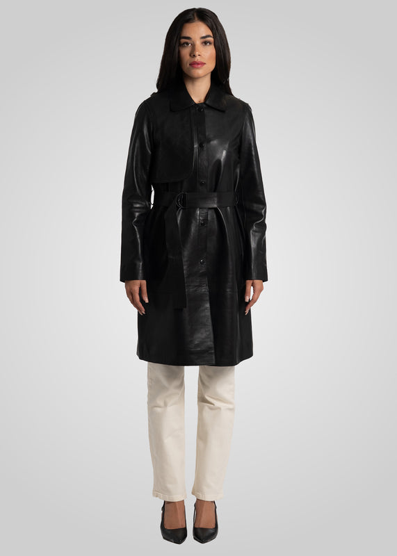 ATHEN- KNEE LENGTH LEATHER TRENCH