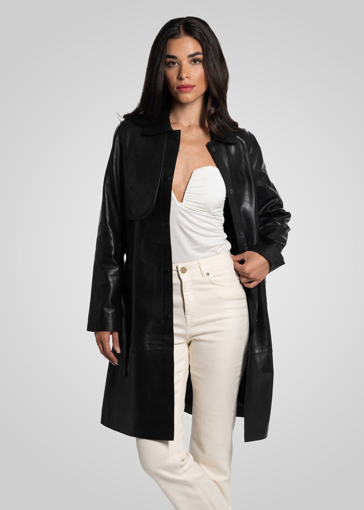 ATHEN- KNEE LENGTH LEATHER TRENCH