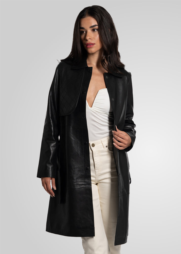 ATHEN- KNEE LENGTH LEATHER TRENCH