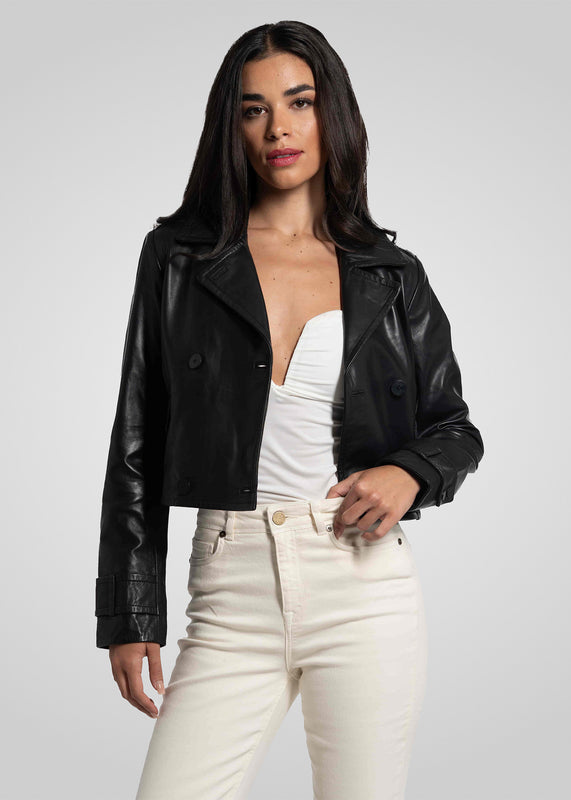 MILLIE - CROPPED DOUBLE-BREASTED LEATHER JACKET