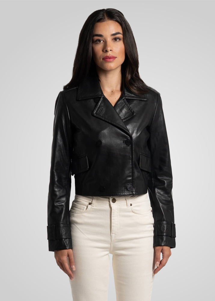 MILLIE - CROPPED DOUBLE-BREASTED LEATHER JACKET