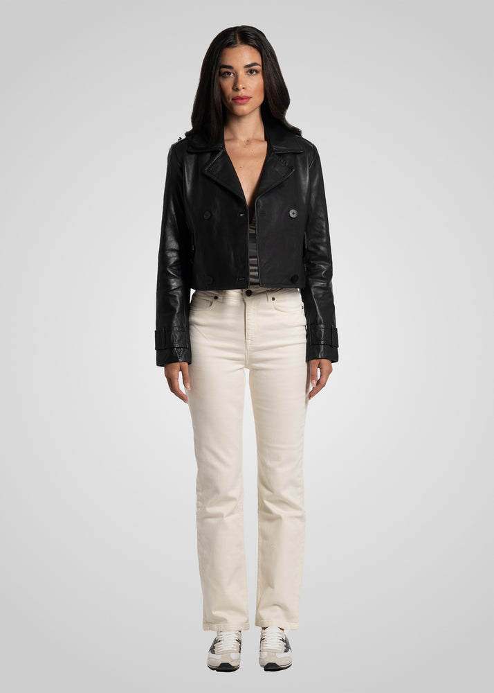 MILLIE - CROPPED DOUBLE-BREASTED LEATHER JACKET