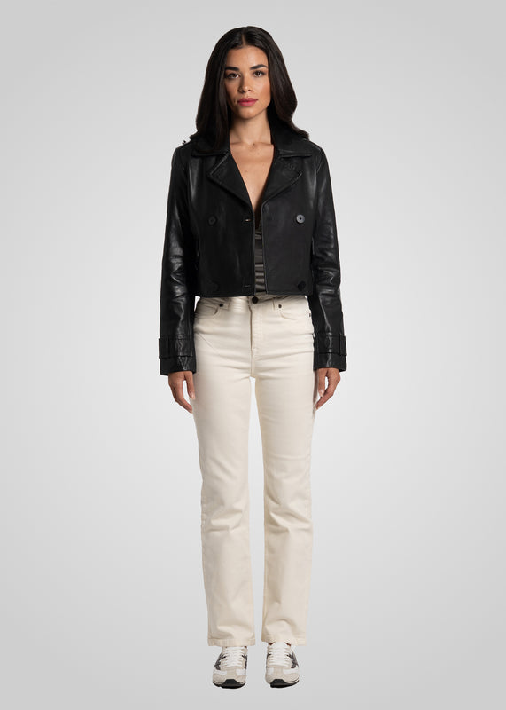 MILLIE - CROPPED DOUBLE-BREASTED LEATHER JACKET