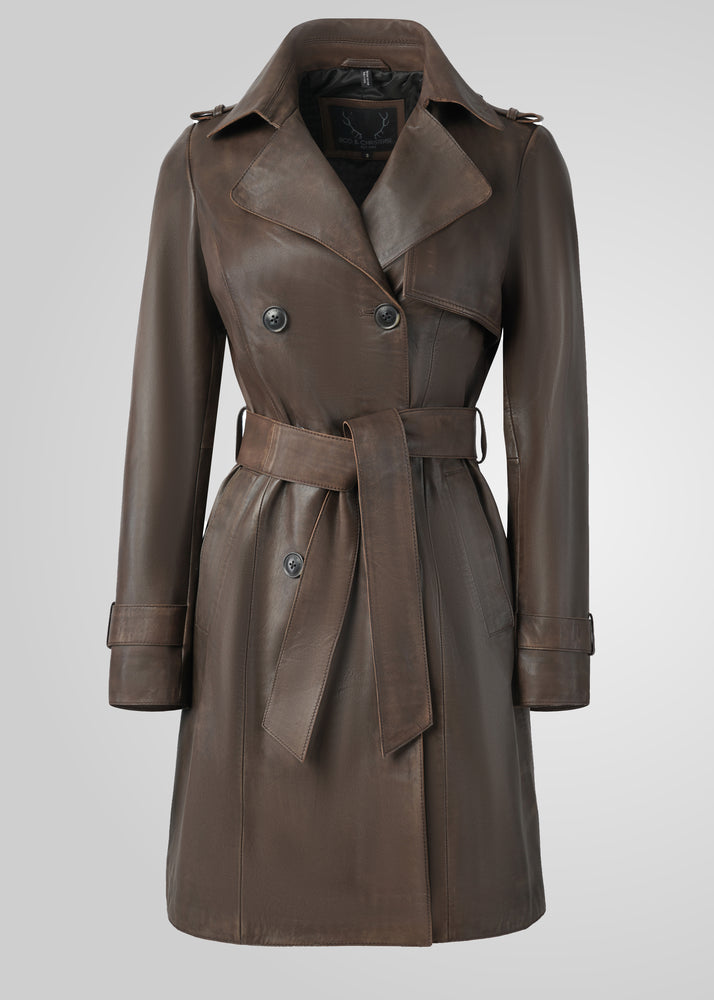 LAURE- KNEE LENGTH LEATHER TRENCH
