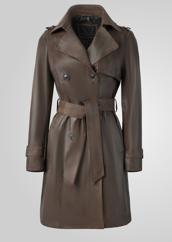 LAURE- KNEE LENGTH LEATHER TRENCH