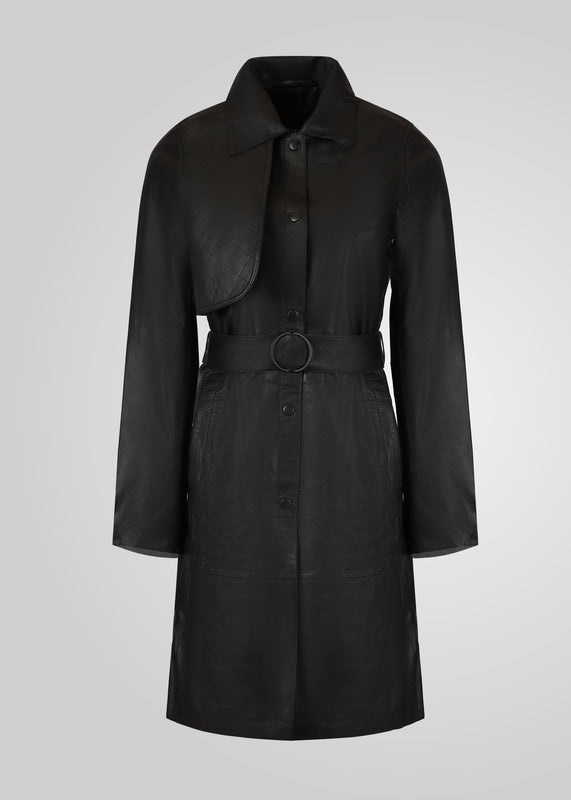 ATHEN- KNEE LENGTH LEATHER TRENCH