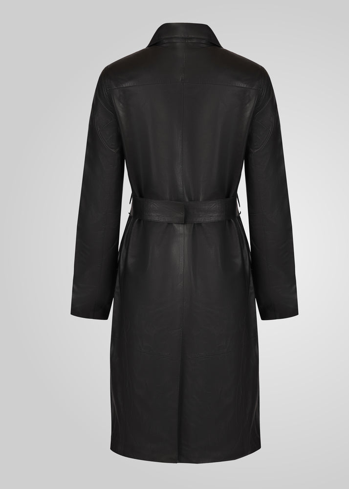 ATHEN- KNEE LENGTH LEATHER TRENCH