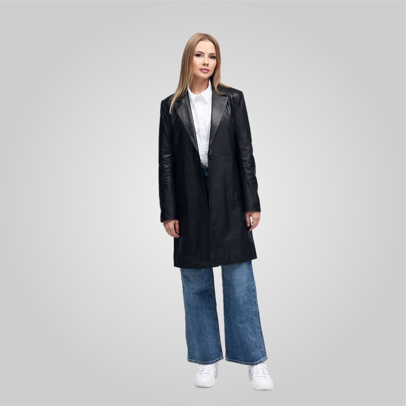 MELINDA - OVERSIZE KNEE LENGTH LEATHER BLAZER