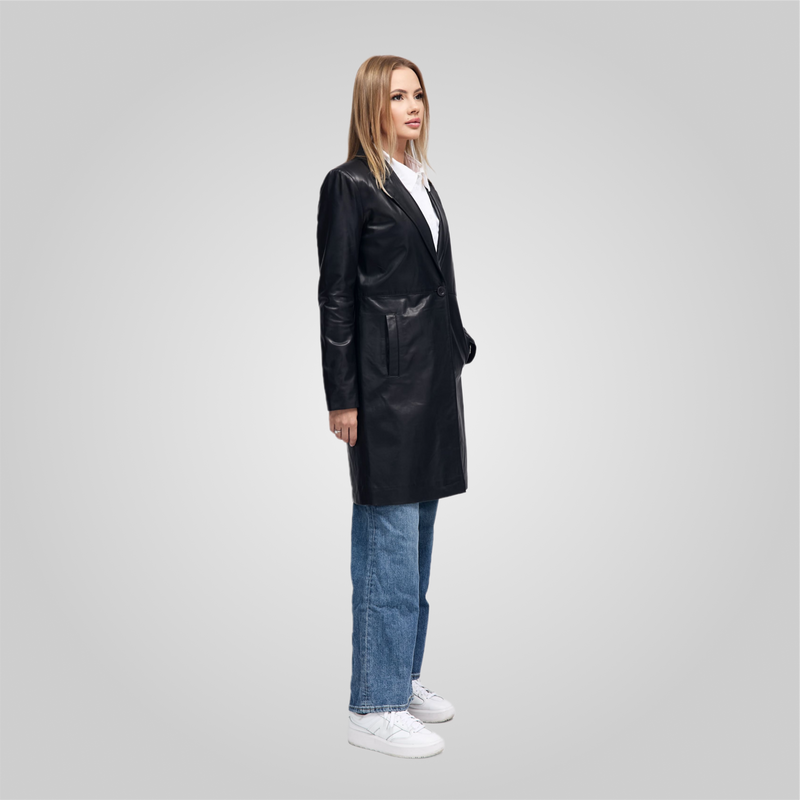 MELINDA - OVERSIZE KNEE LENGTH LEATHER BLAZER