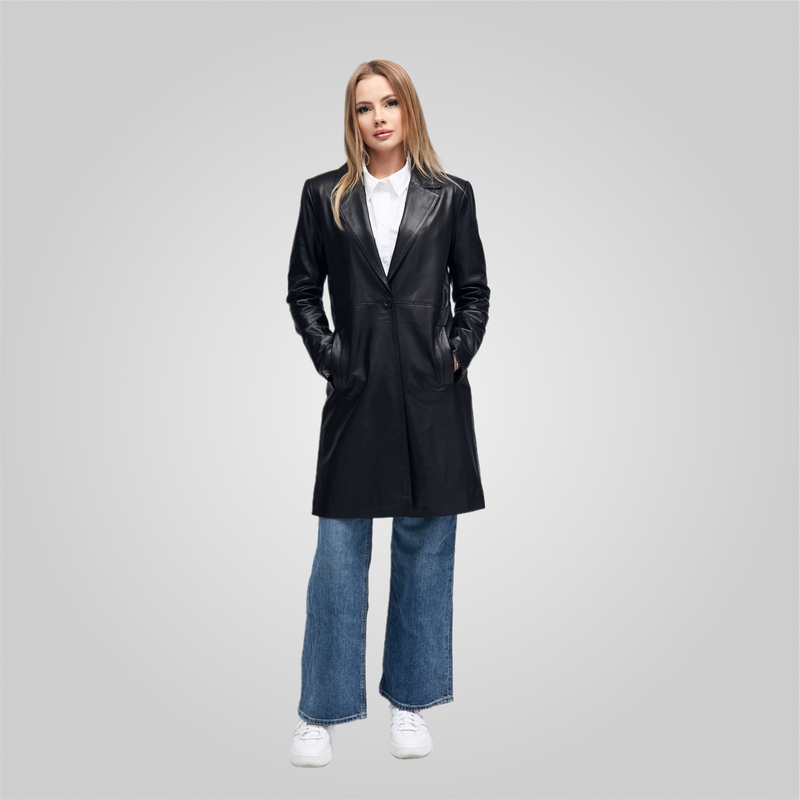 MELINDA - OVERSIZE KNEE LENGTH LEATHER BLAZER