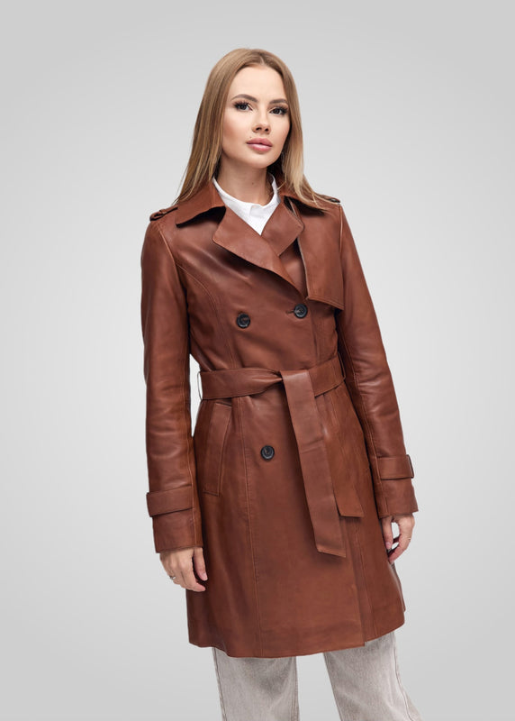 LAURE- KNEE LENGTH LEATHER TRENCH