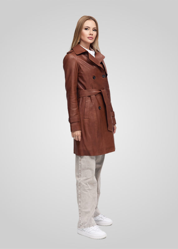 LAURE- KNEE LENGTH LEATHER TRENCH