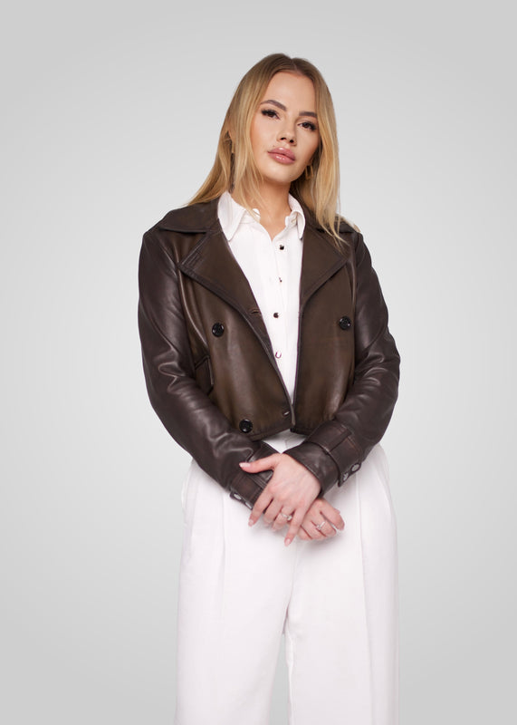 MILLIE - CROPPED DOUBLE BREASTED LEATHER JACKET