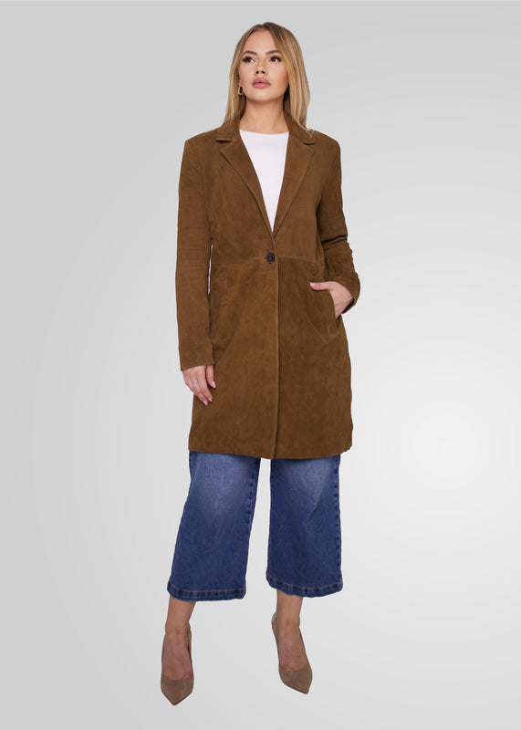 MELINDA - OVERSIZE KNEE LENGTH SUEDE BLAZER
