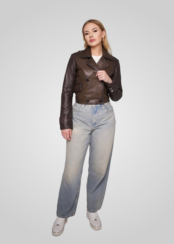 MILLIE - CROPPED DOUBLE BREASTED LEATHER JACKET