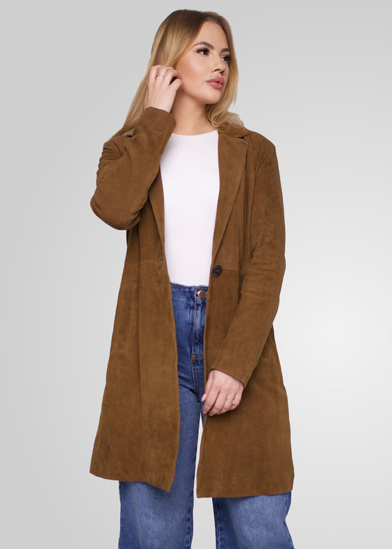 MELINDA - OVERSIZE KNEE LENGTH SUEDE BLAZER