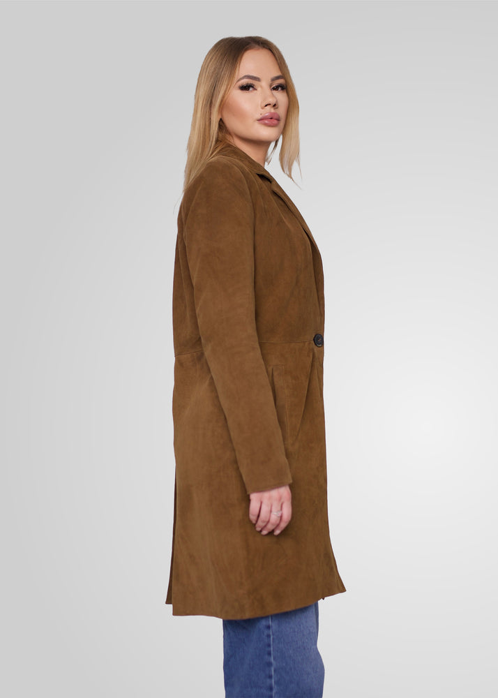 MELINDA - OVERSIZE KNEE LENGTH SUEDE BLAZER