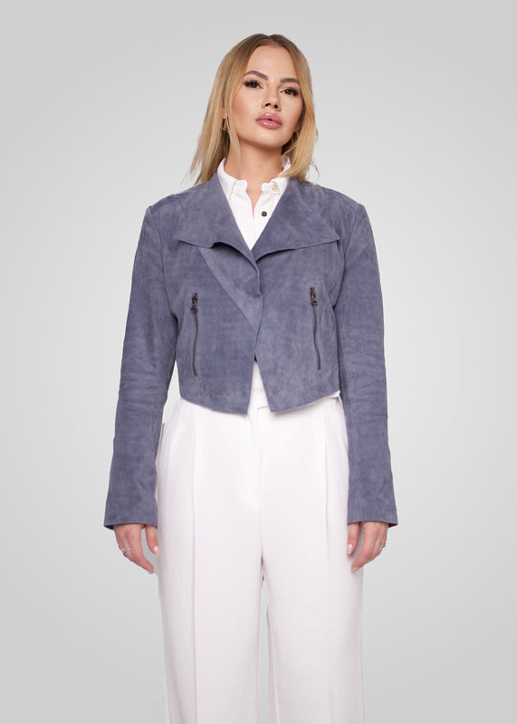 ADRIANA- CROPPED ASYMMETRICAL SUEDE JACKET